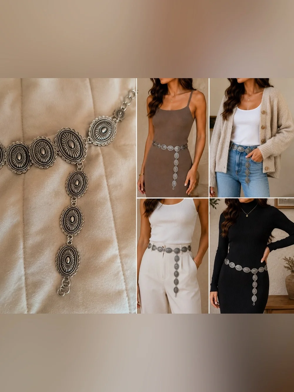 Silver Western Concho Statement Belt Adjustable Boho Cowgirl